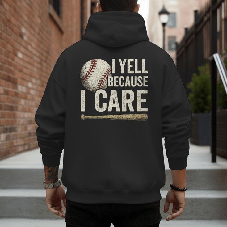 I Yell Because I Care Baseball Dad Humor Men's Hoodie Back Print I Yell Because I Care Baseball Dad Humor Men's Hoodie Back Print