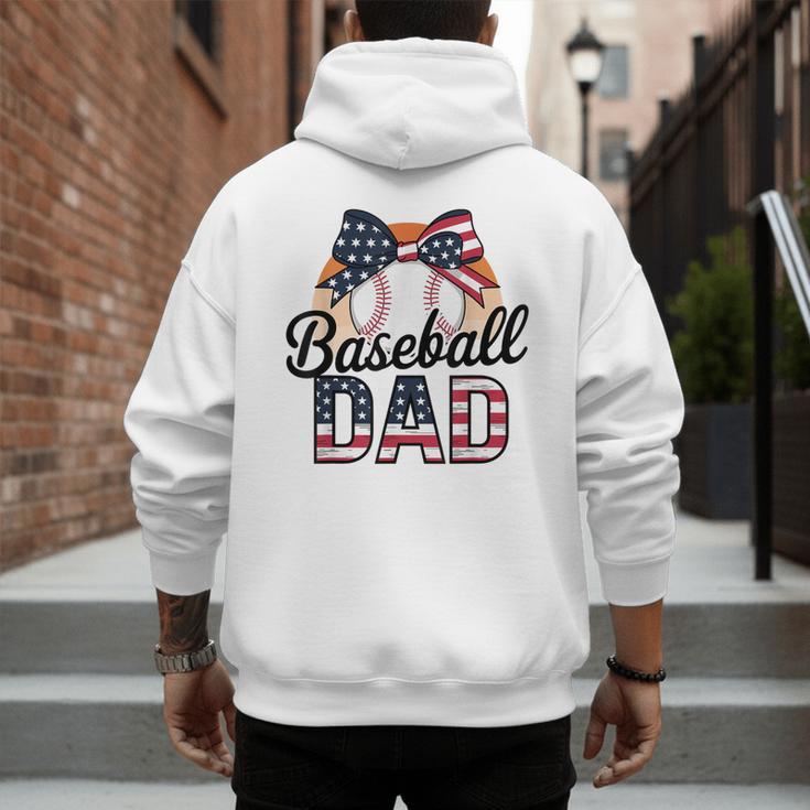 Baseball Dad American Flag Bow Sports Men's Hoodie Back Print