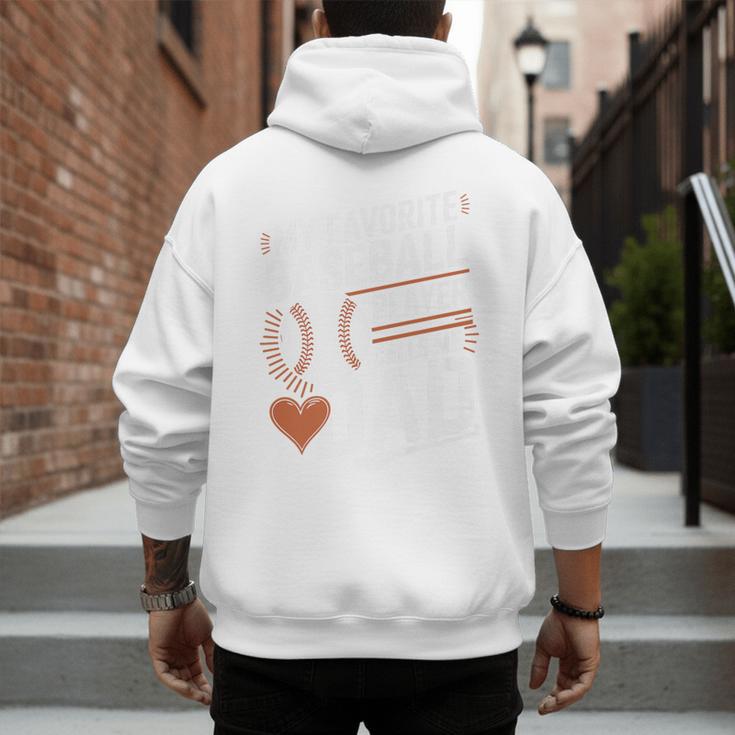 Baseball Dad My Favorite Baseball Player Calls Me Dad Premium Men's Hoodie Back Print