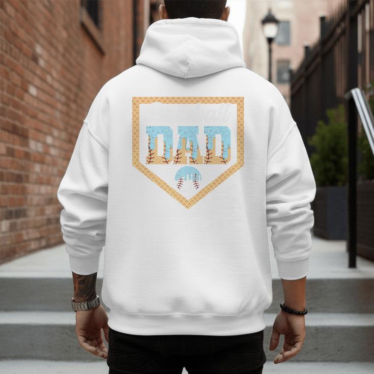 Baseball Dad Ice Cream Drip Home Plate Cool Fathers Day Premium Men's Hoodie Back Print Baseball Dad Ice Cream Drip Home Plate Cool Fathers Day Premium Men's Hoodie Back Print