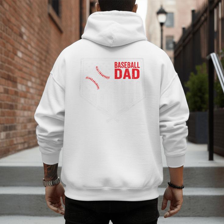 Baseball Dad Men USA American Flag Fathers Day 4th Of July Premium Men's Hoodie Back Print