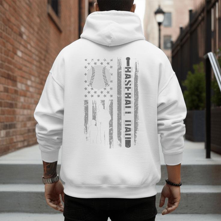 Baseball Dad Silhouette Bat Flag Stars Premium Men's Hoodie Back Print Baseball Dad Silhouette Bat Flag Stars Premium Men's Hoodie Back Print