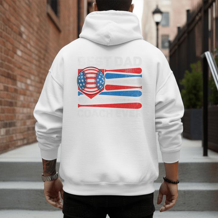 Best Dad Coach Ever Baseball Dad American Flag 4th Of July Premium Men's Hoodie Back Print
