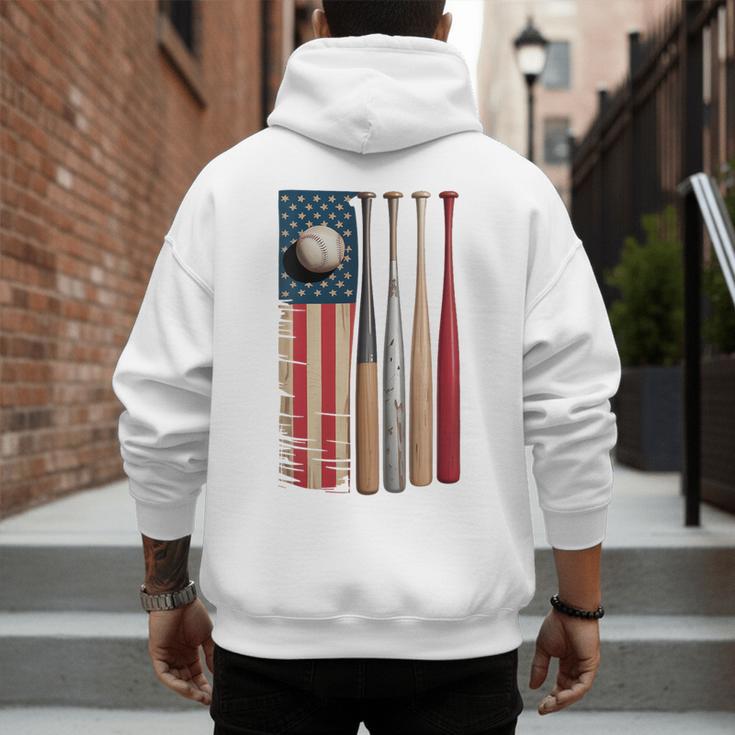 Patriotic USA Flag American Baseball Dad 4th Of July Men's Hoodie Back Print