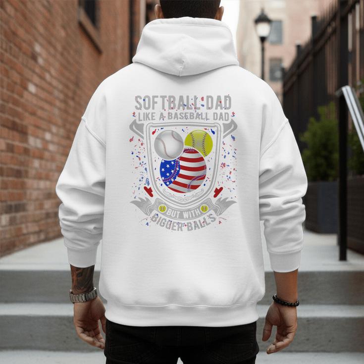 Softball Dad Like A Baseball Dad 4th Of July USA Retro Flag Premium Men's Hoodie Back Print