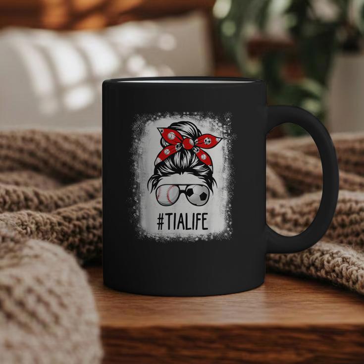 Bleached Tia Life Soccer Messy Bun Baseball Game Day Graphic Print Coffee Mug
