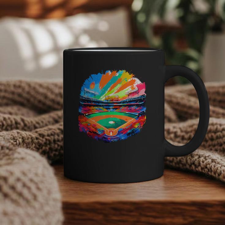 Colorful Baseball Field Home Run Baseball Player Fans Graphic Print Coffee Mug
