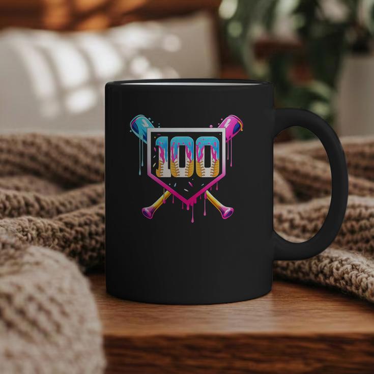 Happy 100 Days Of School Baseball Drip 100th Day Of School Graphic Print Coffee Mug