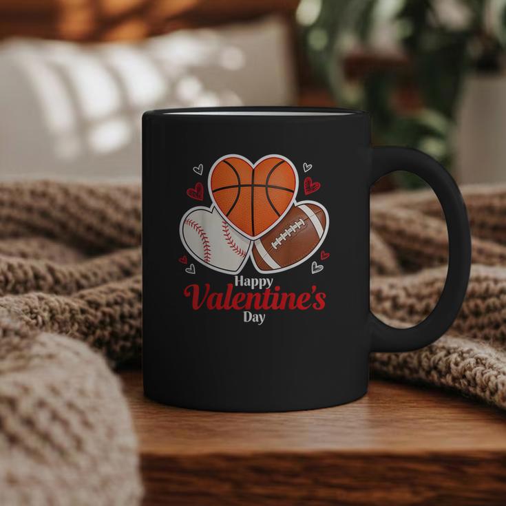 Happy Valentine’s Basketball Football Valentine Baseball Graphic Print Coffee Mug
