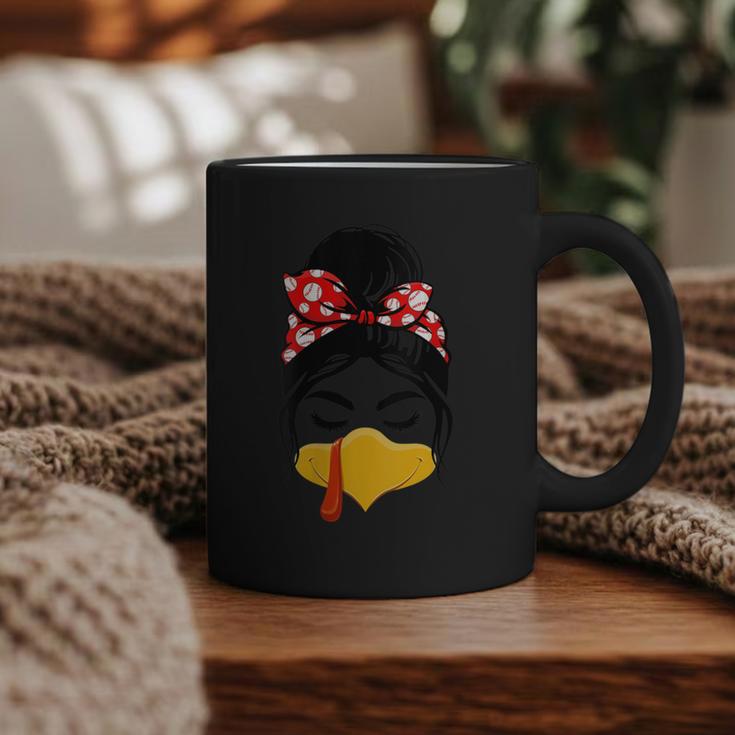 Messy Bun Baseball Mom Turkey Face Matching Thanksgiving Graphic Print Coffee Mug Messy Bun Baseball Mom Turkey Face Matching Thanksgiving Graphic Print Coffee Mug