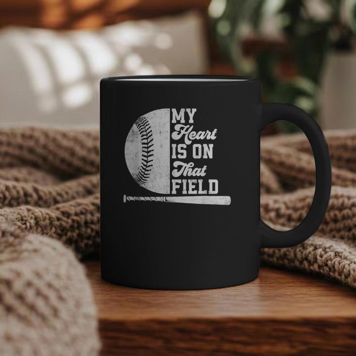 Proud Baseball Dad Fan My Heart Is On That Baseball Field Graphic Print Coffee Mug
