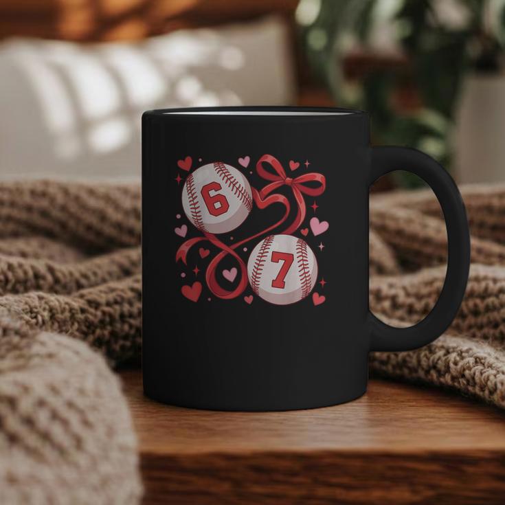Six Seven Baseball Lover Sports Red Heart Bow Valentine Girl Graphic Print Coffee Mug