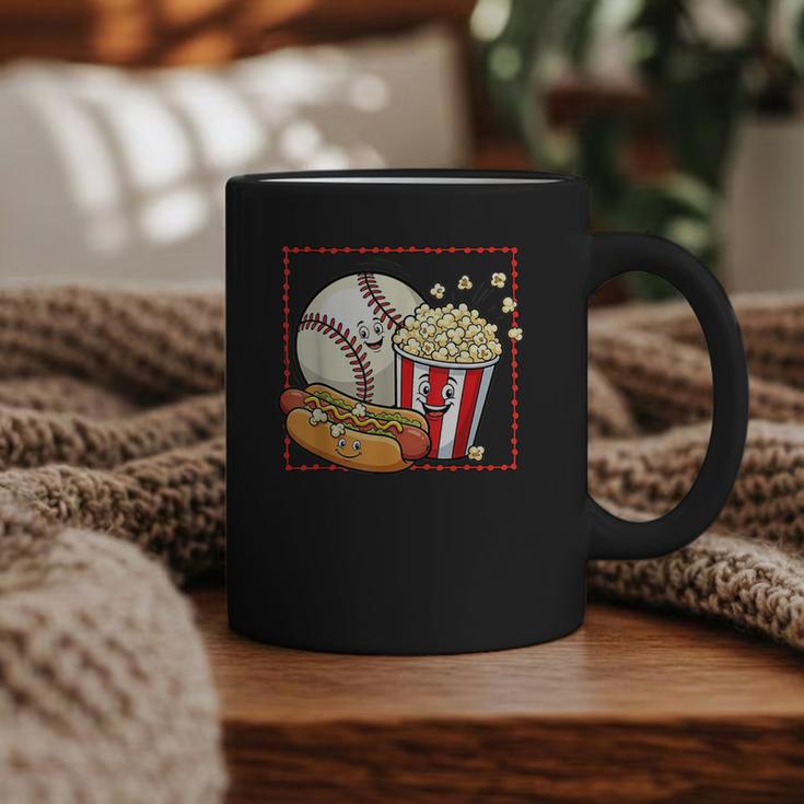 Smiling Baseball Popcorn And Hot-Dog Cartoon Apparel Graphic Print Coffee Mug
