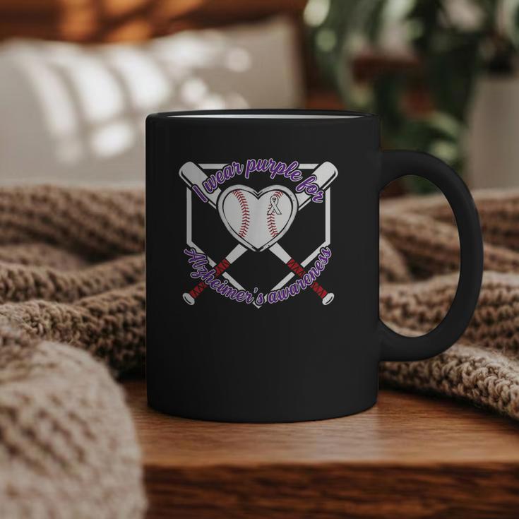 I Wear Purple For Alzheimers Awareness Baseball Heart Ribbon Graphic Print Coffee Mug