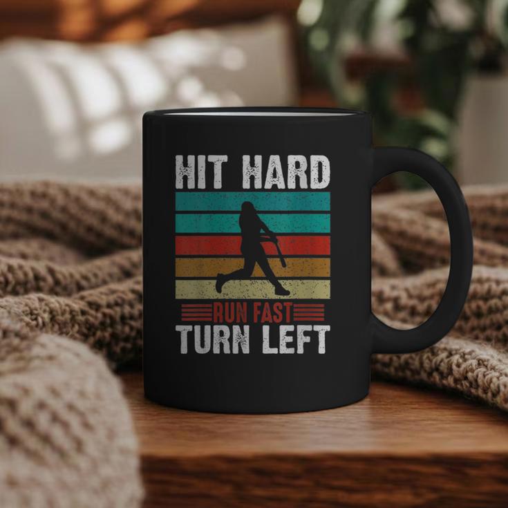 Women's Retro Hit Hard Run Fast Turn Left Baseball Lover Graphic Print Coffee Mug
