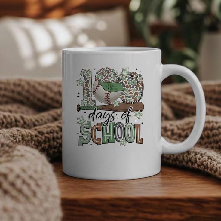 100 Days Of School Baseball Camo Men Boy Kid Graphic Print Coffee Mug