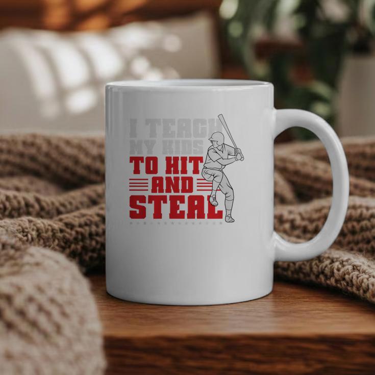 Baseball Dad Teach Kids Hit And Steal Softball Game Premium Tri-Blend Graphic Print Coffee Mug