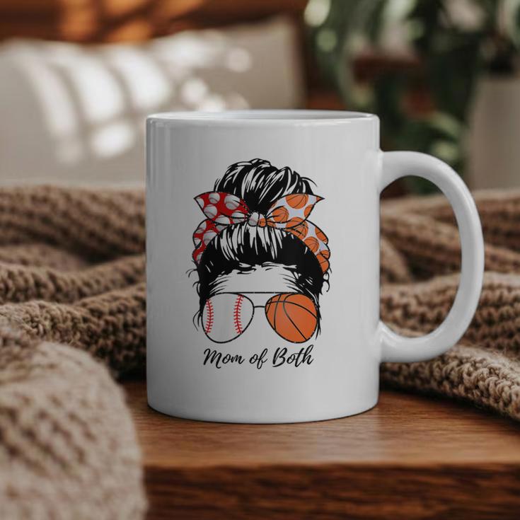 Baseball Mom Basketball Mom Of Both Messy Bun Mother's Day Graphic Print Coffee Mug