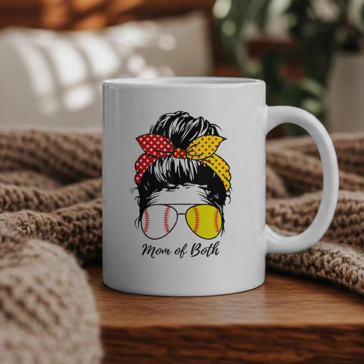 Baseball Mom Softball Mom Of Both Messy Bun Mother's Day Graphic Print Coffee Mug Baseball Mom Softball Mom Of Both Messy Bun Mother's Day Graphic Print Coffee Mug