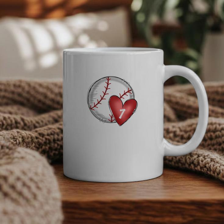 Bleached Custom Baseball Mom Number 7 Heart For Mom Graphic Print Coffee Mug