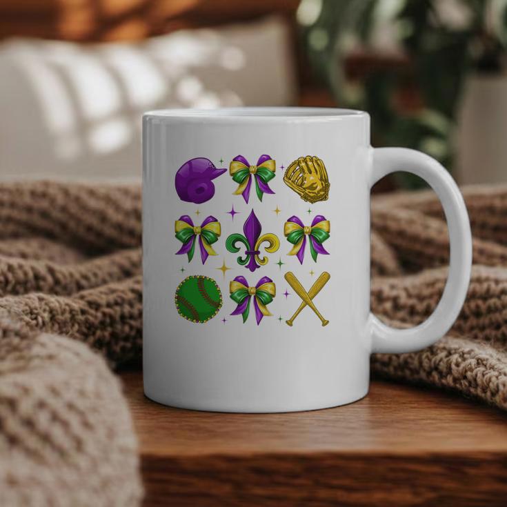 Mardi Gras Baseball Coquette Bow Fat Tuesday Parade Girls Graphic Print Coffee Mug