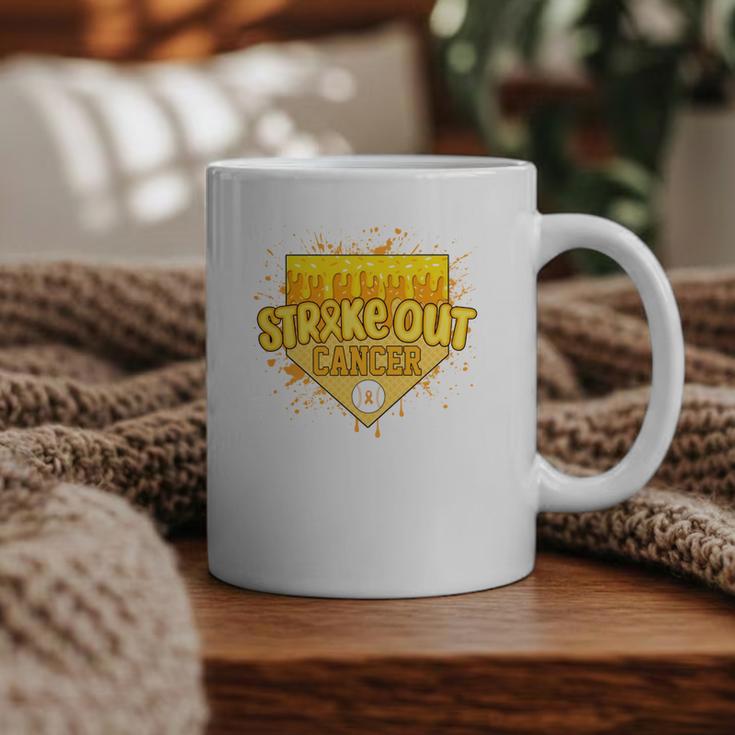 Strike Out Childhood Cancer Boys Baseball Drip Gold Ribbon Graphic Print Coffee Mug