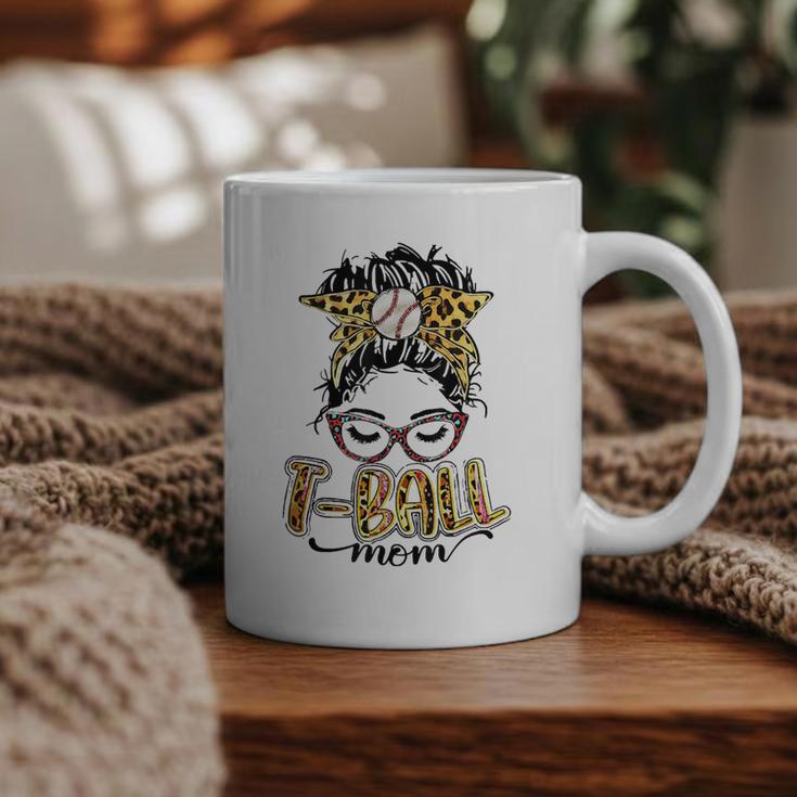 T Ball Mom Messy Bun Leopard Baseball Mom Leopard Graphic Print Coffee Mug