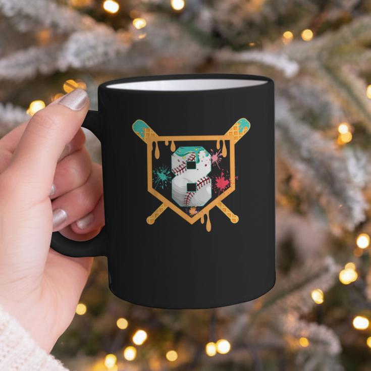Baseball 8 Year Old Ice Cream Drip 8th Birthday Boy Number 8 Graphic Print Coffee Mug
