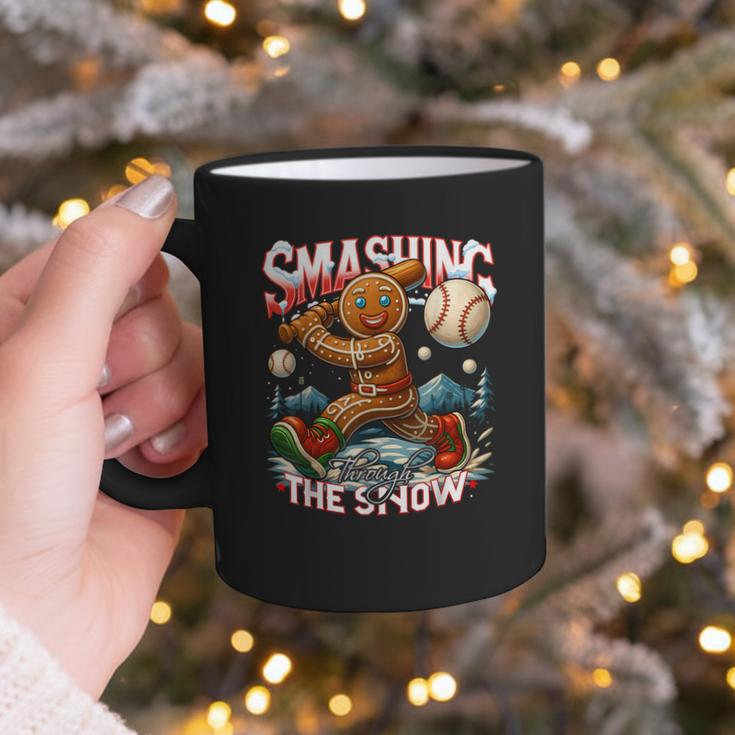 Baseball Player Christmas Gingerbread Smashing Through Snow Graphic Print Coffee Mug Baseball Player Christmas Gingerbread Smashing Through Snow Graphic Print Coffee Mug