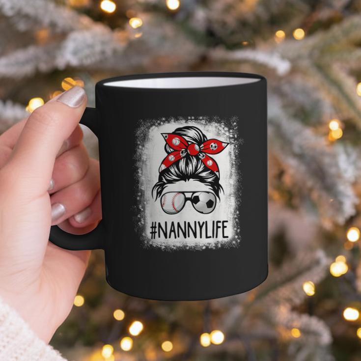 Bleached Nanny Life Soccer Messy Bun Baseball Game Day Graphic Print Coffee Mug