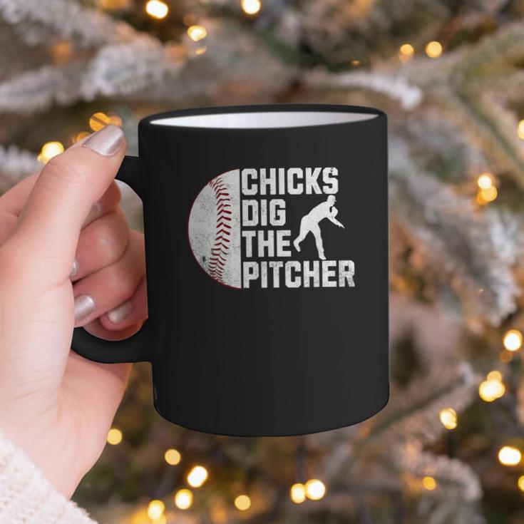 Chicks Dig The Pitcher Baseball Graphic Print Coffee Mug Chicks Dig The Pitcher Baseball Graphic Print Coffee Mug
