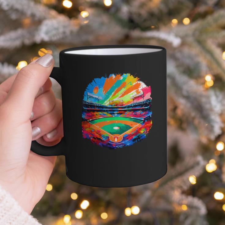 Colorful Baseball Field Home Run Baseball Player Fans Graphic Print Coffee Mug