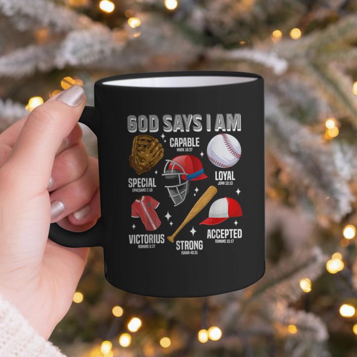 God Says I Am Baseball Player Catcher Pitcher Boys Men Graphic Print Coffee Mug