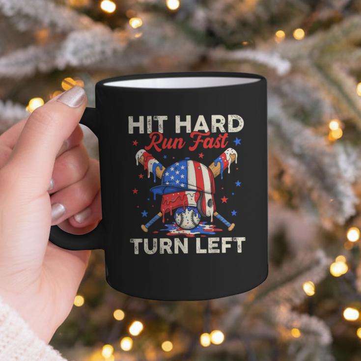 Hit Hard Run Fast Turn Left Baseball Cream Drip Crossed Bats Graphic Print Coffee Mug