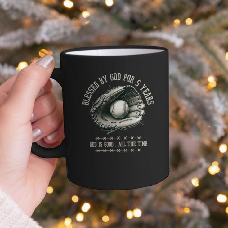 Kids Blessed By God For 5 Years Old Baseball 5th Birthday Graphic Print Coffee Mug