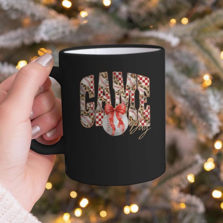 Leopard Checkered Game Day Baseball Coquette Bow Women Girls Graphic Print Coffee Mug