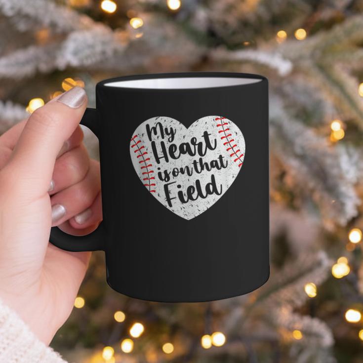 Retro My Heart Is On That Field Baseball Mom Mother's Day Graphic Print Coffee Mug