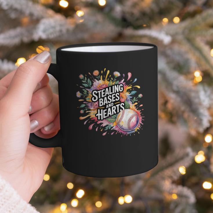 Stealing Bases And Hearts Baseball Puns Sports Graphic Print Coffee Mug