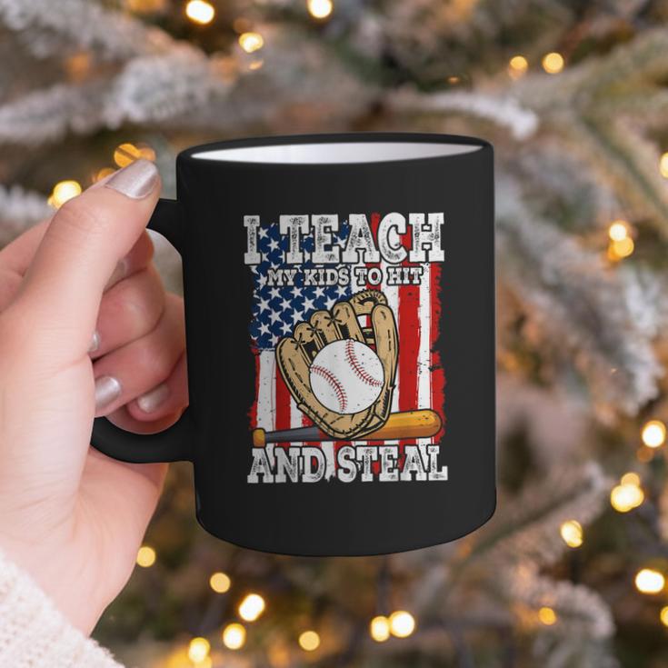 I Teach My Kids To Hit And Steal Baseball Dad American Flag Graphic Print Coffee Mug