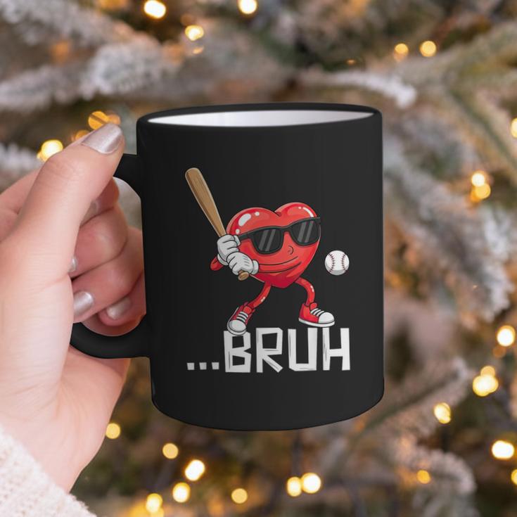 Valentines Bruh Red Heart Playing Baseball Men Boys Kids Graphic Print Coffee Mug