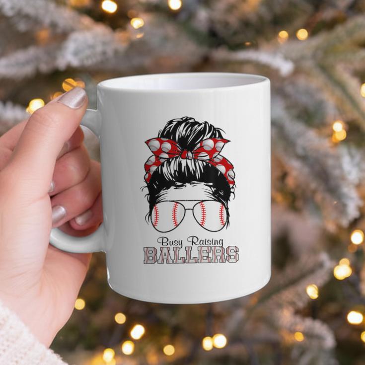 Busy Raising Ballers Messy Bun Funny Baseball Mom Graphic Print Coffee Mug