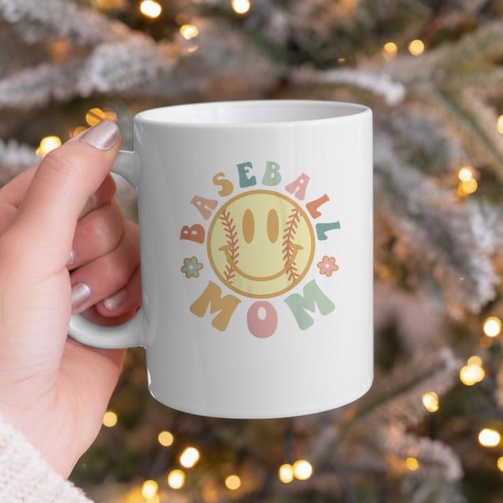 Groovy Retro Floral Happy Smiling Face Baseball Mom Graphic Print Coffee Mug Groovy Retro Floral Happy Smiling Face Baseball Mom Graphic Print Coffee Mug