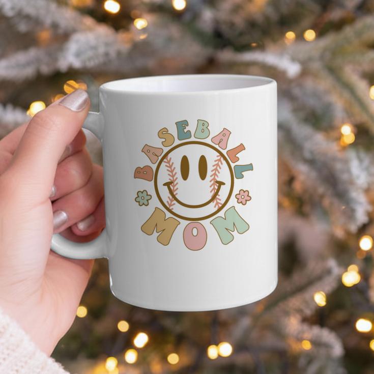 Happy Baseball Mom Groovy Retro Floral Smiling Face Graphic Print Coffee Mug Happy Baseball Mom Groovy Retro Floral Smiling Face Graphic Print Coffee Mug