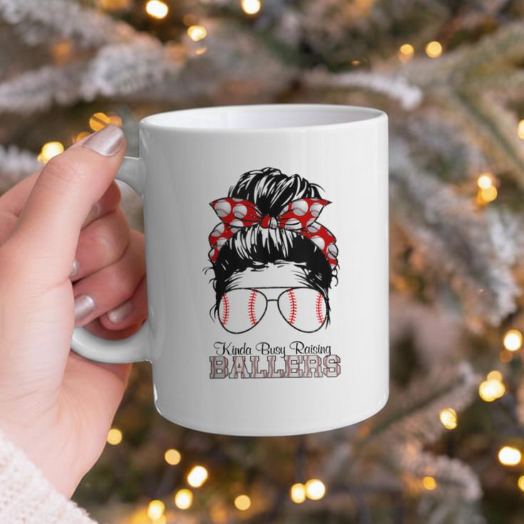 Kinda Busy Raising Ballers Messy Bun Funny Baseball Mom Graphic Print Coffee Mug