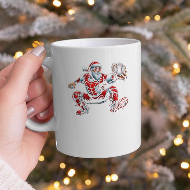 Santa Playing Baseball Catcher Merry Christmas Sport Player Graphic Print Coffee Mug
