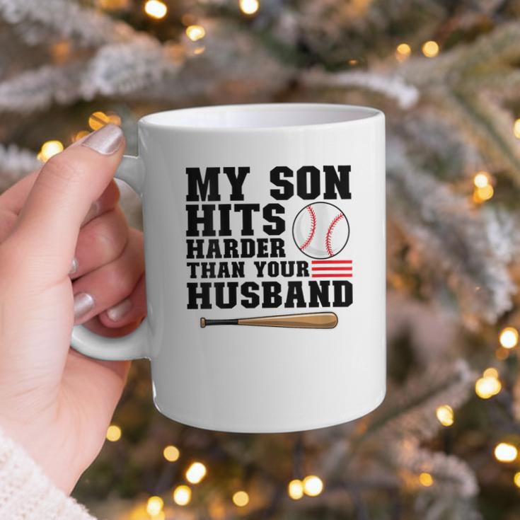 My Son Hits Harder Than Your Husband Baseball Mom Graphic Print Coffee Mug My Son Hits Harder Than Your Husband Baseball Mom Graphic Print Coffee Mug