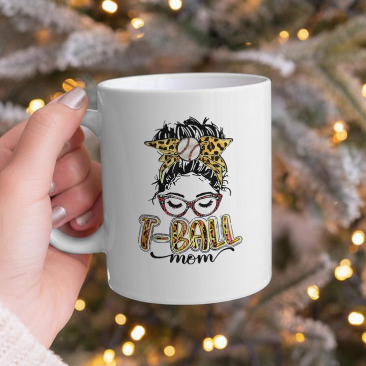 T Ball Mom Messy Bun Leopard Baseball Mom Leopard Graphic Print Coffee Mug
