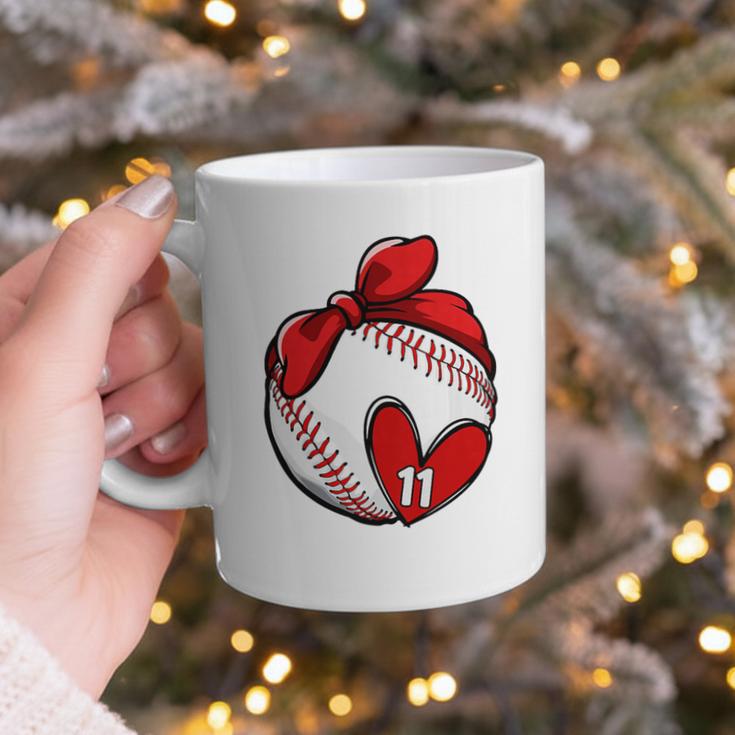 Womens Custom Baseball Mom Number 11 Heart For Mom Mommy Premium Graphic Print Coffee Mug
