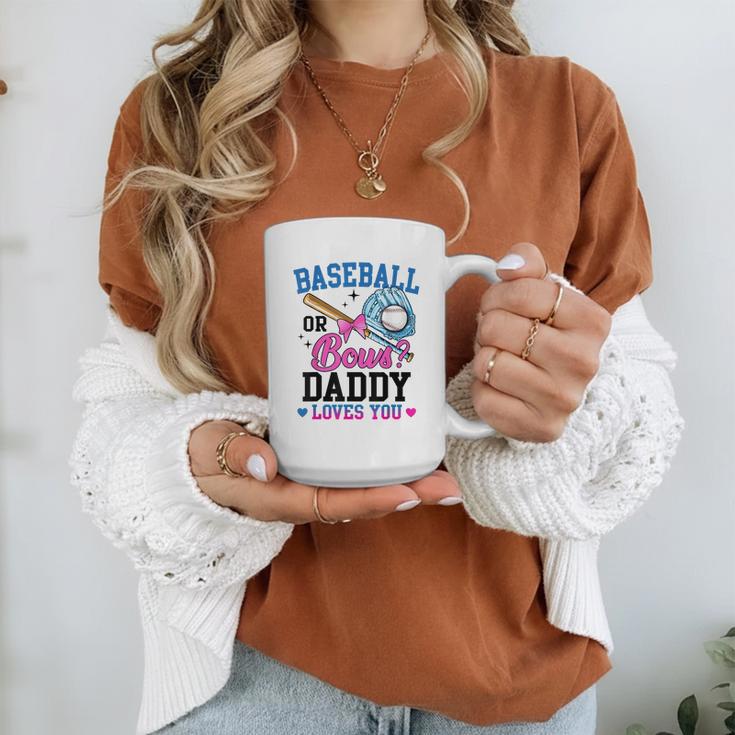 Gender Reveal Baseball Or Bows Daddy Loves You Graphic Print Coffee Mug Gender Reveal Baseball Or Bows Daddy Loves You Graphic Print Coffee Mug