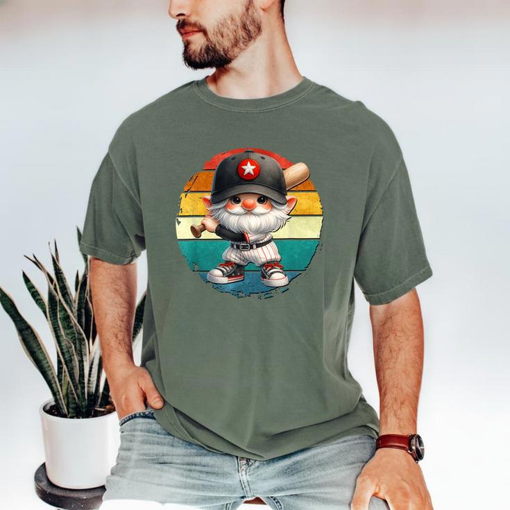 Baseball Grandpa Gnome On A Retro Sunset For Baseball Dad Men's Comfort Colors T-Shirt